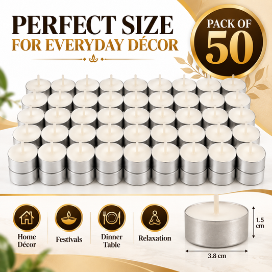Premium Tealight Candles – Pack of 50 | Perfect for Décor & Celebrations