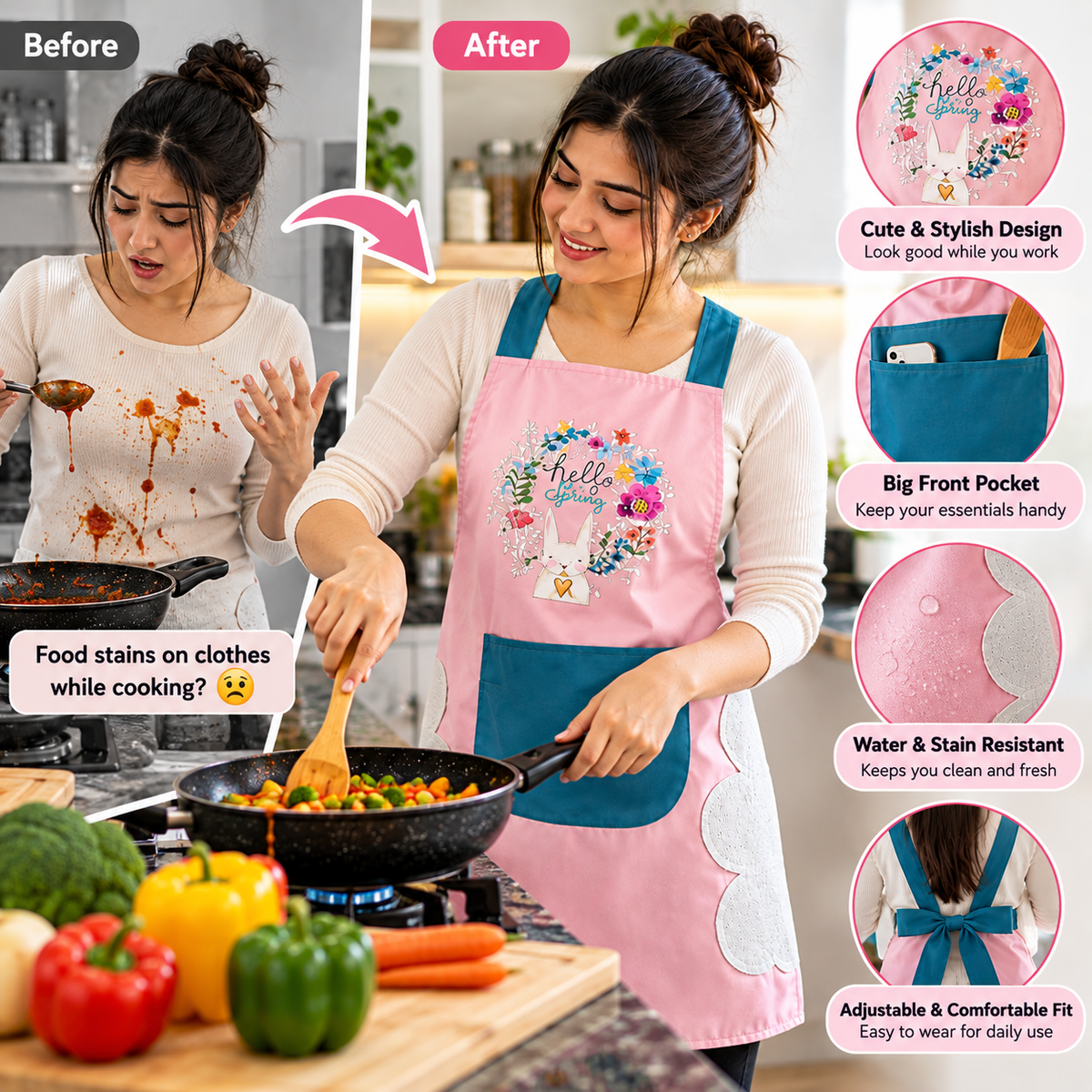 Premium Kitchen Apron for Women with Front Pocket | Cooking & Kitchen Cleaning Apron 1
