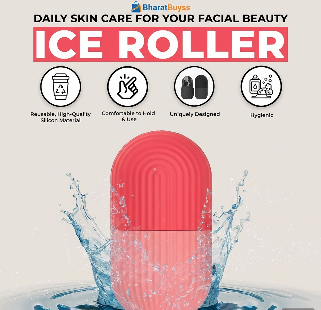 Beauty Ice Face Roller for Glowing Skin  | Reusable Silicone Facial Ice Roller | Reduces Puffiness, Dark Circles & Acne
